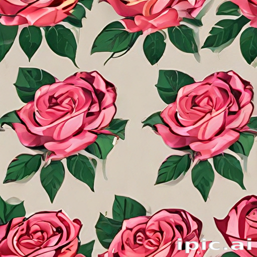 Elegant Floral Pattern Featuring Vibrant Pink Roses and Green Leaves on ...