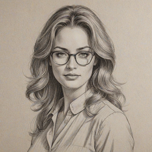 Alluring Justin Hartley, pencil sketch, portrait of Splendid woman 1970s in glasses, hair style beatnik, outline, clear lines, fine lines, 8k