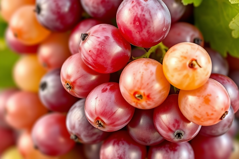 Create a hyper-realistic illustration of a cluster of grapes with detailed shading and texture, captured with a DSLR camera at f/2.8 aperture, 50mm lens, using a macro focus to emphasize the shiny surface and vibrant colors of the grapes, soft natural lighting for a fresh look.