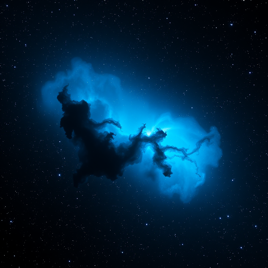 A high-resolution cosmic nebula scene with vibrant blue and turquoise colors, starry background, 50mm lens, f/2.8 aperture, ISO 800, 1/200s shutter speed, captured with a DSLR camera in a wide-angle view.