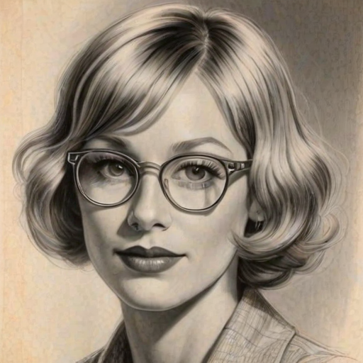 Bewitching Meredith Monroe, pencil sketch, portrait of Dazzling woman 1927s in glasses, hair style beatnik, outline, clear lines, fine lines, 8k