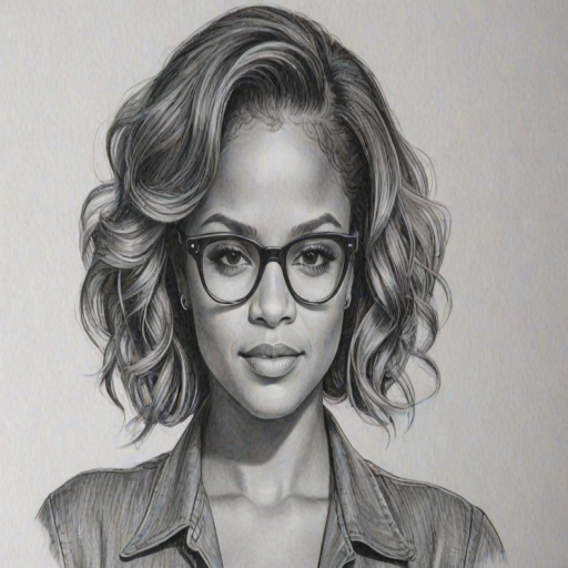 Attractive Christina Milian, pencil sketch, portrait of Appealing woman 1937s in glasses, hair style beatnik, outline, clear lines, fine lines, 8k