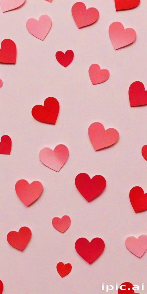 Colorful Hearts Spread Across a Soft Pink Background in Various Sizes