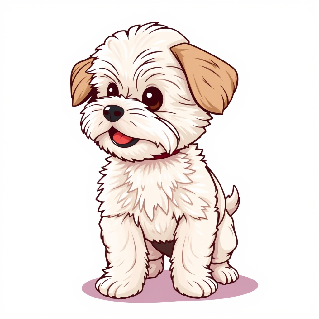 vector illustration, cute Maltipoo dog, dynamic pose, isolated on white background