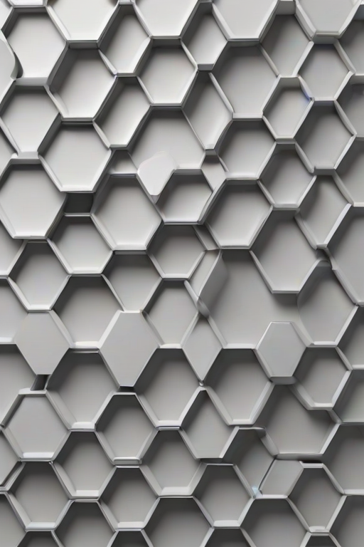 create a 3D abstract design featuring a pattern of overlapping hexagons with a subtle shadow effect on a light gray background