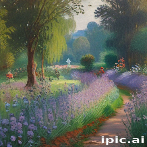 Serene Garden Pathway Surrounded by Lush Flowers and Tranquil Greenery