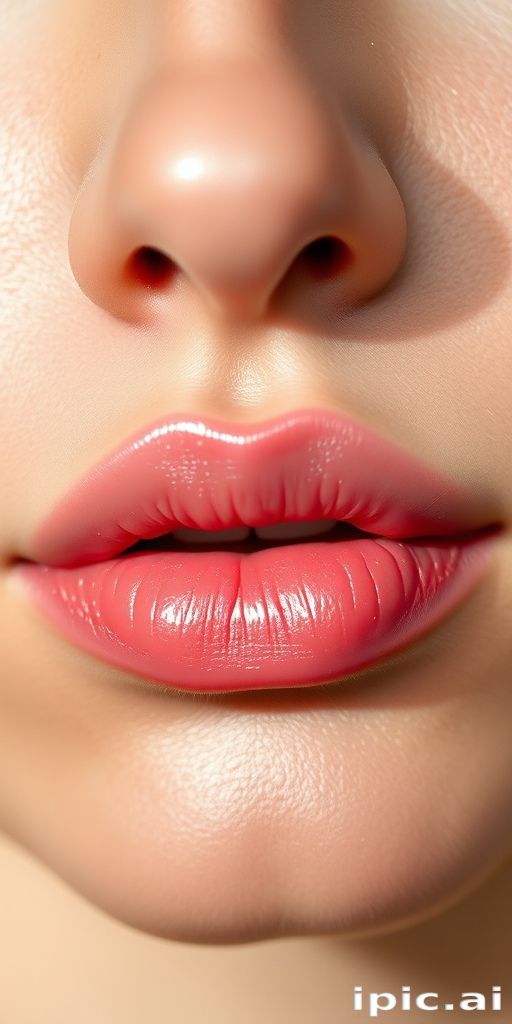 Innocent woman lips enhanced with sheer pink tint and subtle shimmer, full face capture radiating youthful glow and natural charm