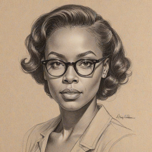 Bewitching Monique Coleman, pencil sketch, portrait of Magnificent woman 1944s in glasses, hair style beatnik, outline, clear lines, fine lines, 8k