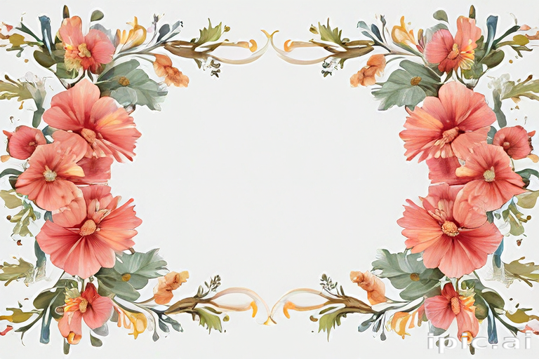 Delicate Floral Border Design with Soft Pink Flowers and Greenery Accents