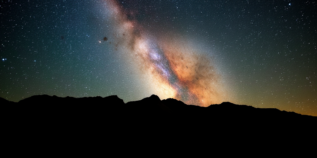 Generate an image of a starry night sky with a silhouette of a mountain range in the foreground, using a Canon EOS R5 with an ISO of 3200, aperture f/2.8, shutter speed 20 seconds, wide-angle lens at 24mm, capturing the Milky Way in vibrant detail and sharp contrast.