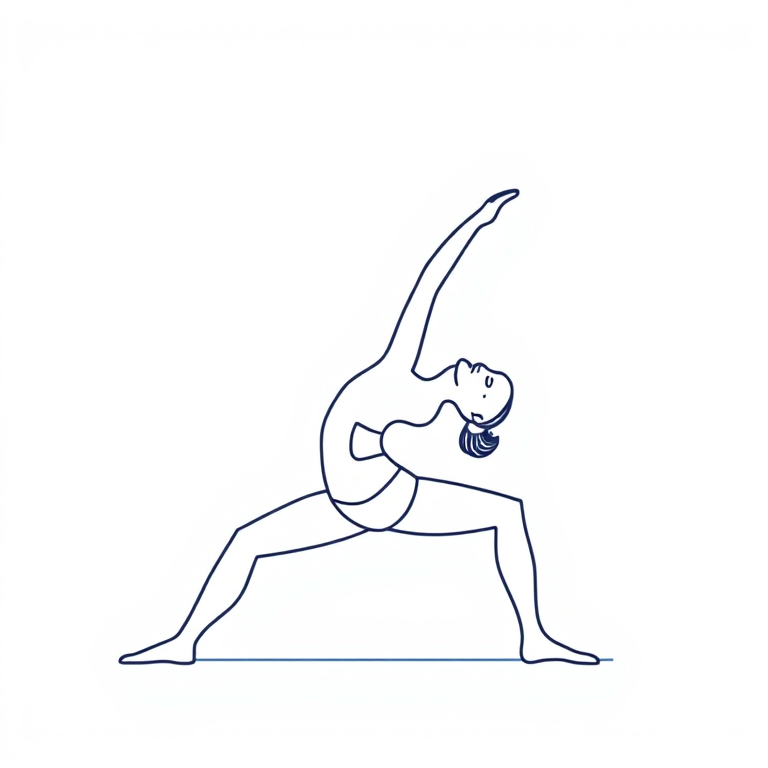 Create a minimalist line art illustration of a person performing a yoga pose, using high contrast colors, captured with a Canon EOS R5, 85mm lens, f/2.8 aperture, ISO 100, in natural light for enhanced image quality and clarity.