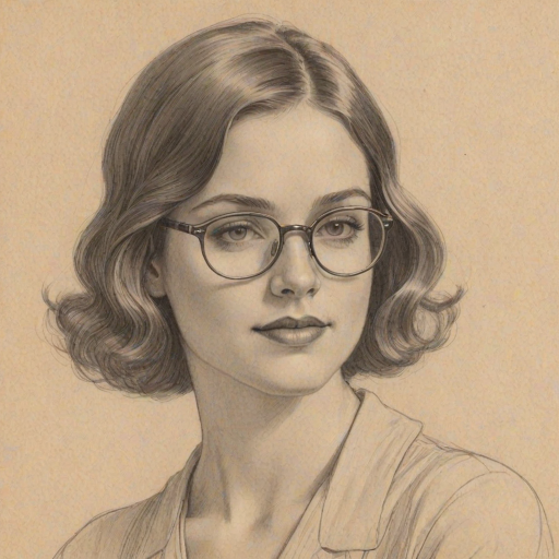 Superb Caitlin Gerard, pencil sketch, portrait of Exquisite woman 1926s in glasses, hair style beatnik, outline, clear lines, fine lines, 8k