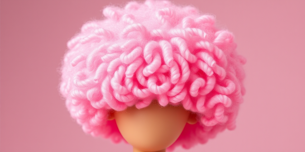 Playful bubblegum pink afro named "Cotton Candy Cloud" shaped into a perfect sphere, showcasing springy coils and a gradient effect fading to pastel pink edges
