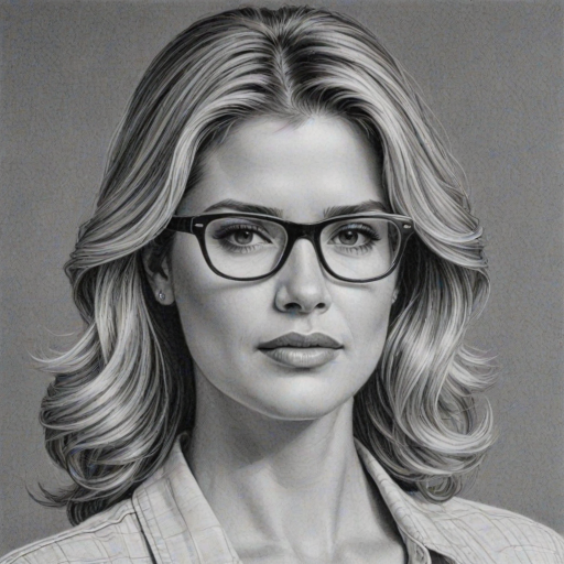 Dazzling Kristy Swanson, pencil sketch, portrait of Fetching woman 1958s in glasses, hair style beatnik, outline, clear lines, fine lines, 8k