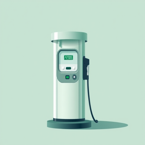 Create a high-resolution vector image of a fuel pump, with a minimalist design, soft green color palette, ISO 100, aperture f/8, 50mm lens, top-down view, digital illustration style.