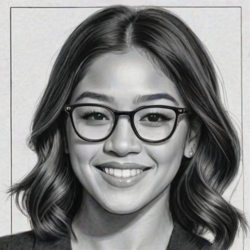 Enticing Gina Rodriguez, pencil sketch, portrait of Graceful woman 1927s in glasses, hair style beatnik, outline, clear lines, fine lines, 8k