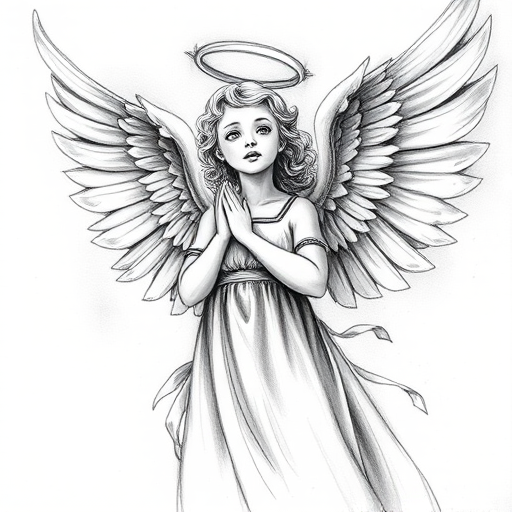 black and white angel drawings