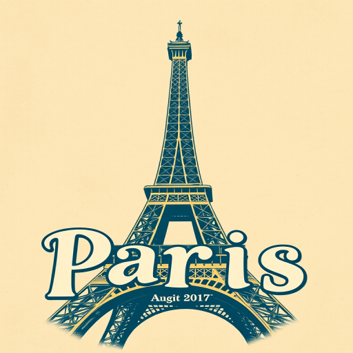 create a vintage style illustration of the Eiffel Tower with the word Paris in a playful font, shot with a Canon EOS R5 at f/2.8, ISO 100, 1/200 sec, in a wide-angle view to capture texture and depth
