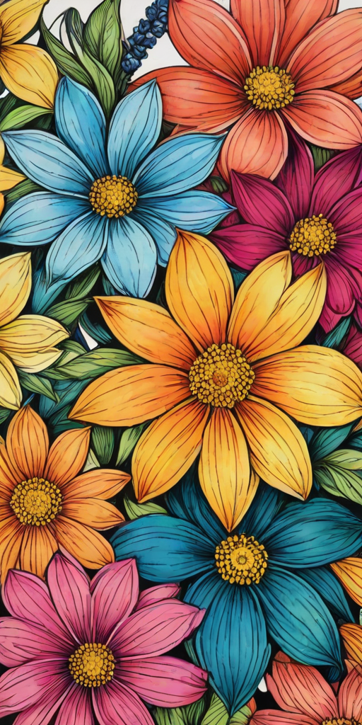 flower drawings with color
