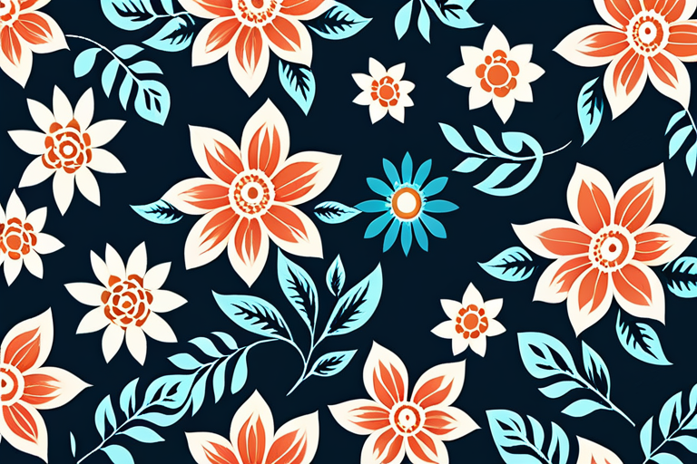 Vibrant Floral Pattern with Colorful Flowers and Leaves on Dark Background