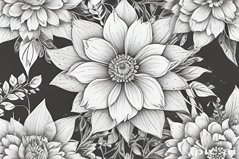 Elegant Black and White Floral Design Featuring Intricate Blossom Patterns