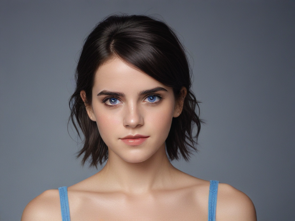 Ai Image Generator - Ai Art Generator - High Quality and 100% Unique Images  - iPic.Ai Emma Watson lookalike, single person, translucent sheer top,  realistic, cute, hyper detailed, blue eyes, black hair