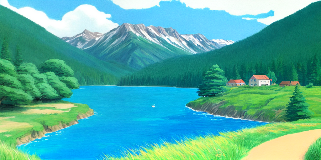 nature painting in ghibli style