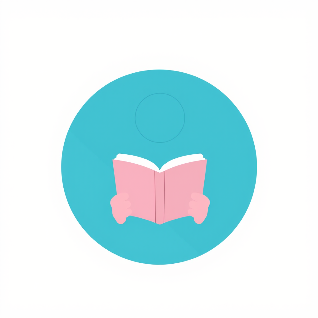 Create a minimalist icon of a person reading a book, using a flat design style, shot with a 50mm lens at f/2.8, ISO 100, and in a well-lit environment for enhanced clarity and contrast.