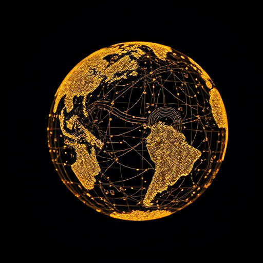 Create an image of a glowing globe made of circuit patterns against a dark background, shot with a 50mm lens, f/1.8 aperture, ISO 100, at a low angle with soft lighting in a DSLR style.