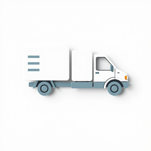 Create a high-resolution image of a simple delivery truck icon with a clean design and minimal colors, using a DSLR camera with a 50mm lens at f/8, ISO 100, and a clean white background for enhanced clarity and focus.