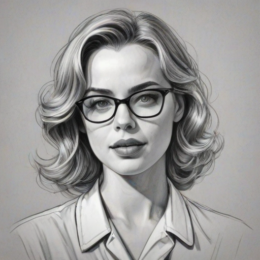 Ravishing Melissa George, pencil sketch, portrait of Radiant woman 1949s in glasses, hair style beatnik, outline, clear lines, fine lines, 8k