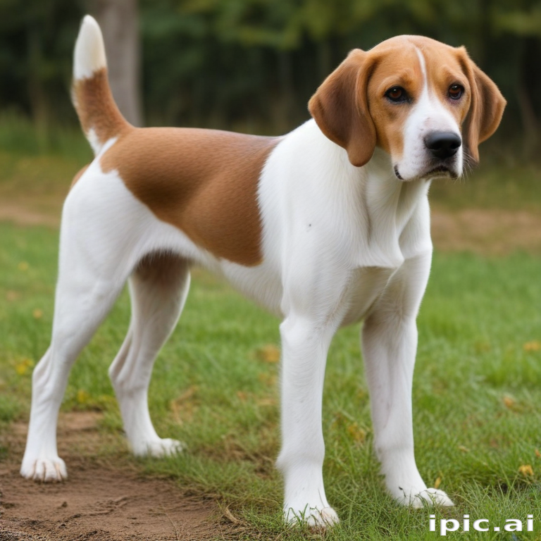 A Playful Beagle Dog Stands Proudly in a Sunny Green Field.