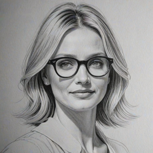 Comely Cameron Diaz, pencil sketch, portrait of Sublime woman 1966s in glasses, hair style beatnik, outline, clear lines, fine lines, 8k