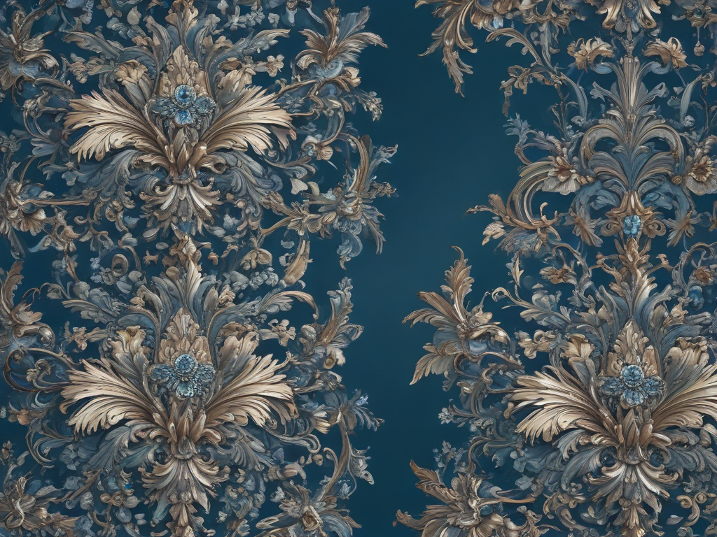 Elegant Floral Damask Pattern in Rich Blue and Gold Tones.
