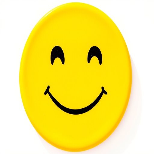 Create a vibrant yellow smiley face on a white background, using a DSLR camera with a 50mm lens at f/2.8, ISO 200, shot from an eye-level perspective in natural light to enhance color saturation and clarity.