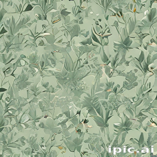 Serene Botanical Pattern Featuring Lush Greenery and Delicate Floral ...