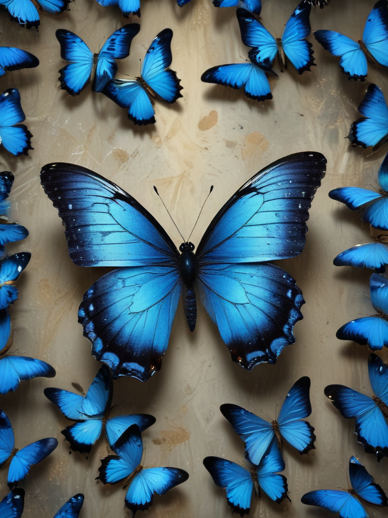 Vibrant Blue Butterflies Surrounding a Majestic Centerpiece in Nature's ...