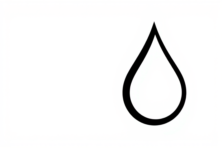 water droplet symbol with a clean and minimalist design, black silhouette on a white background, shot with a DSLR camera, aperture f/2.8, ISO 100, 50mm lens, natural light, focus on the droplet's contours and smoothness