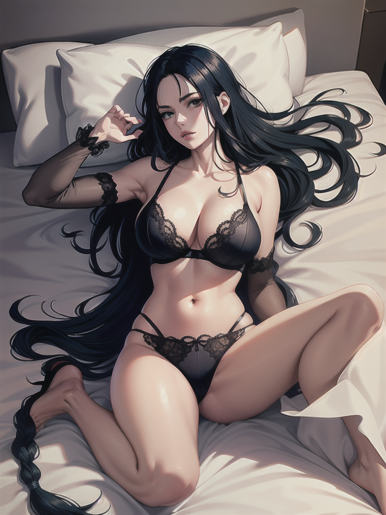 Free Ai Image Generator - High Quality and 100% Unique Images - iPic.Ai one  piece anime nico robin taking off her lace bra laying on bed face down legs  spread