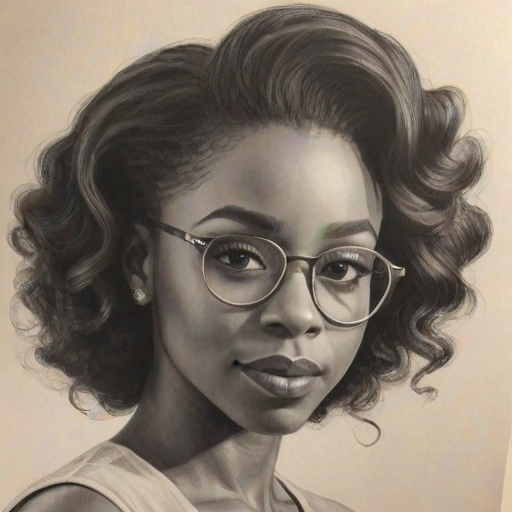 Delightful Teyonah Parris, pencil sketch, portrait of Enchanting woman 1948s in glasses, hair style beatnik, outline, clear lines, fine lines, 8k