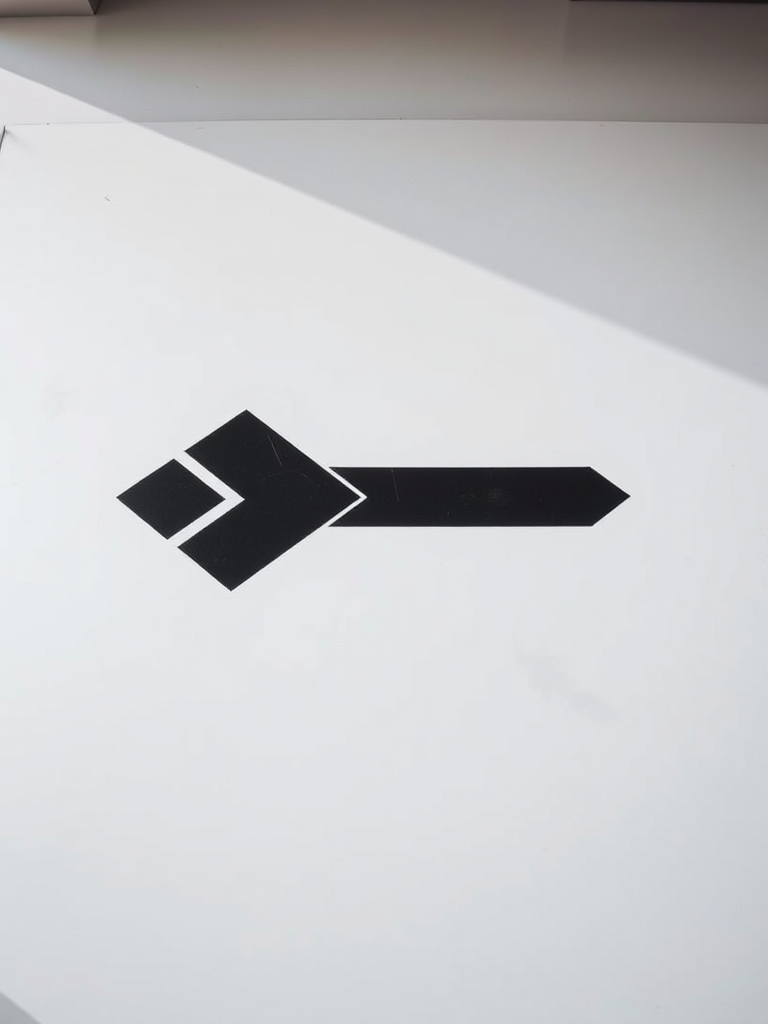 Generate a high-resolution image of a geometric black and white arrow design, 50mm lens, f/2.8 aperture, ISO 100, shot from a low angle with natural lighting using a DSLR camera.