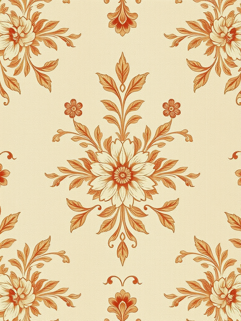 generate a vintage floral wallpaper pattern with muted pastel colors and intricate detailing in a symmetrical layout, captured with a DSLR camera at f/8, ISO 100, 1/125 sec, using a macro lens from a straight-on view to enhance texture and color richness