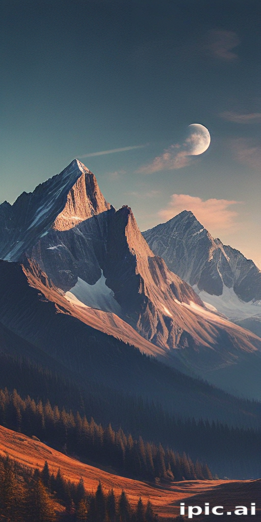 Majestic Mountain Landscape Under a Celestial Moonlit Sky at Dusk