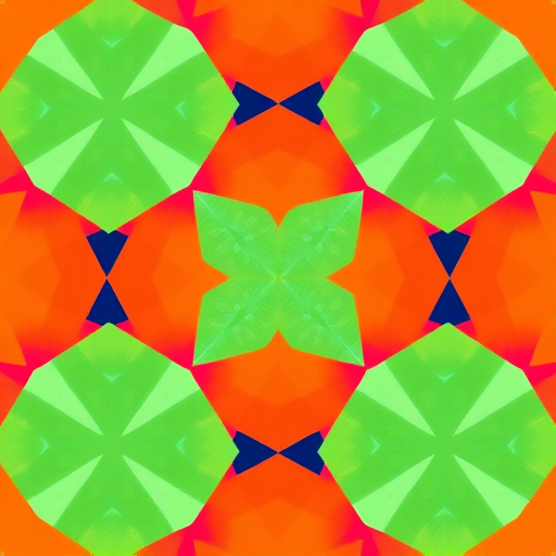 Create a vibrant geometric pattern featuring sharp triangular shapes in various shades of green, orange, and pink, captured with a DSLR camera at f/8, 1/125s, ISO 200, in a top-down view with high dynamic range for enhanced detail and clarity.