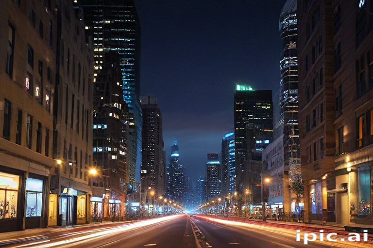 Vibrant Cityscape at Night Showcasing Tall Buildings and Busy Streets.