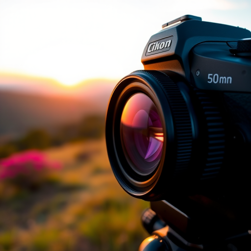 create a high-resolution image with a 50mm lens, f/1.8 aperture, ISO 100, 1/250 shutter speed, capturing a close-up view of a serene landscape during golden hour with vibrant colors and soft lighting, using a DSLR camera for enhanced depth of field and clarity