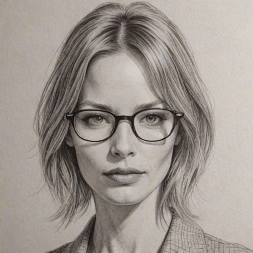 Gorgeous Sienna Guillory, pencil sketch, portrait of Beauteous woman 1968s in glasses, hair style beatnik, outline, clear lines, fine lines, 8k