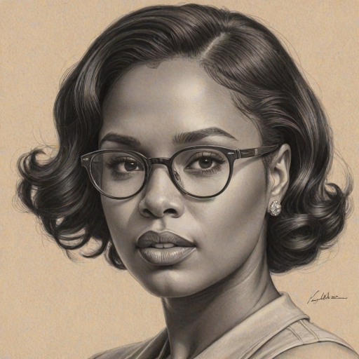 Sublime Jennifer Hudson, pencil sketch, portrait of Wonderful woman 1942s in glasses, hair style beatnik, outline, clear lines, fine lines, 8k