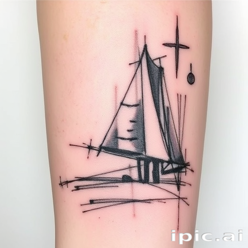 Sketch-style tattoo called "Artisan's Vision" depicting an unfinished drawing come to life, with loose, gestural lines and shading creating a dynamic effect