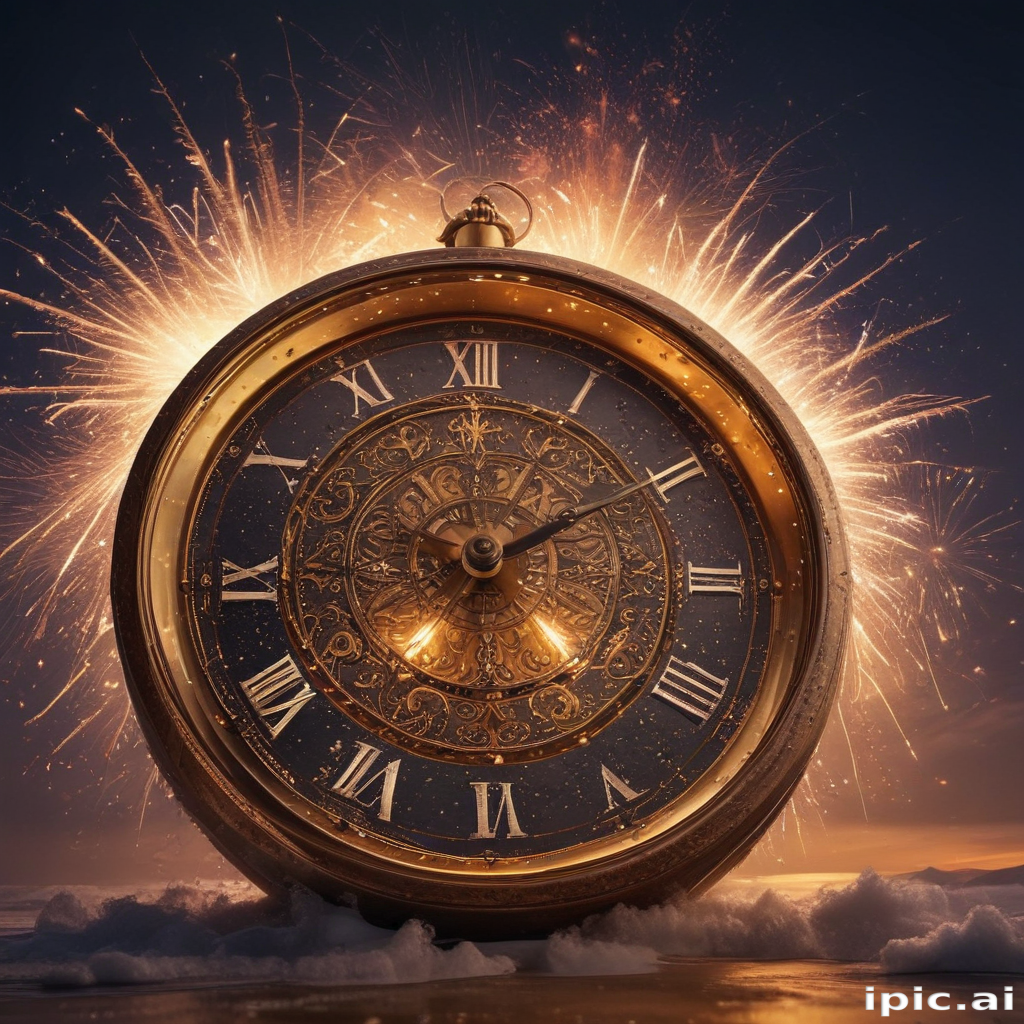 Simple Clock Firework Majestic Antique Clock Surrounded by Dazzling Fireworks at Night